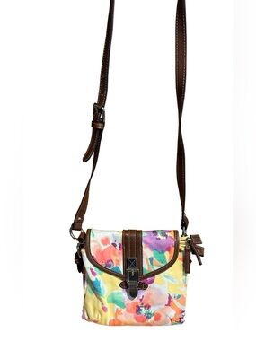 CHAPS PASTEL WATERCOLOR CANVAS FLORAL PRINT CROSSBODY BAG